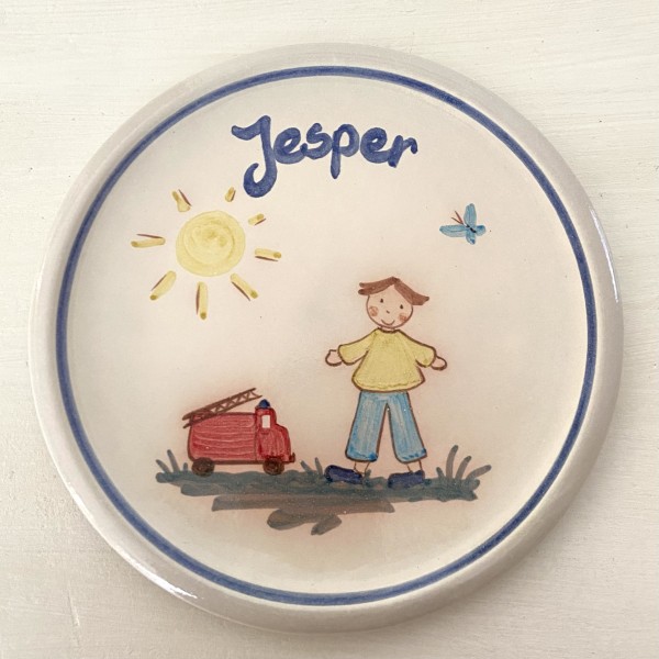 Kinderteller Junge mit Feuerwehr, mit Namen