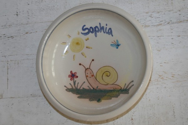 Kinderschale A, Schnecke mit Namen