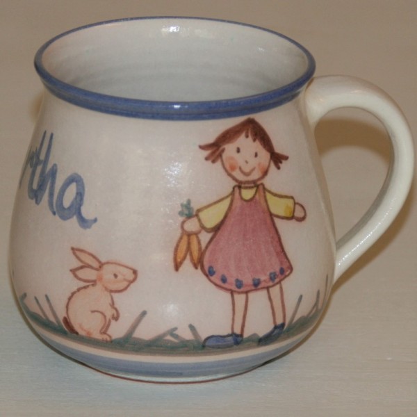 Kindertasse Mädchen mit Hase, mit Namen