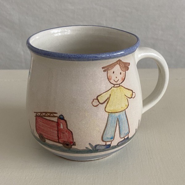 Kindertasse Junge mit Feuerwehr, mit Namen