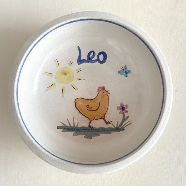 Kinderschale A Huhn, mit Namen